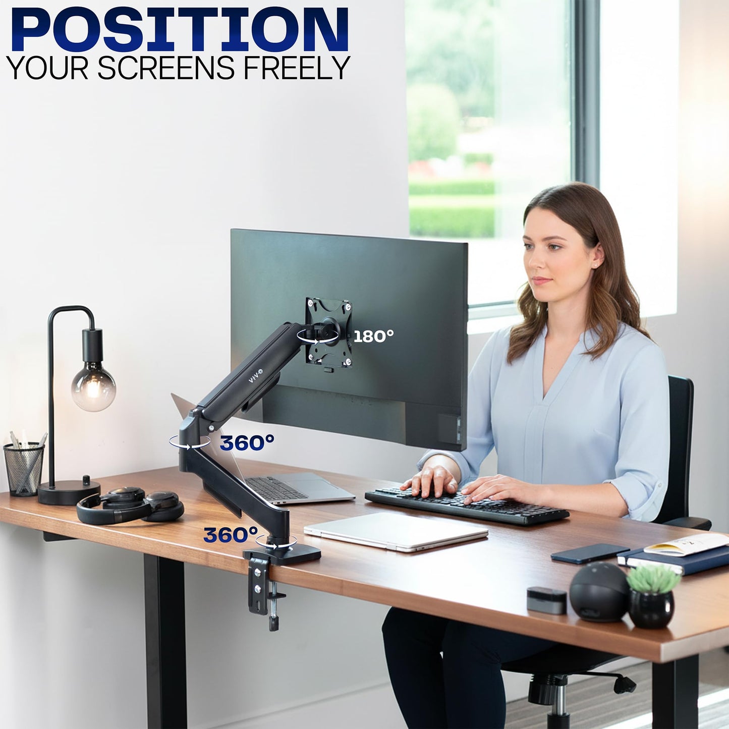 VIVO Single 17 to 32 inch Monitor Height Adjustable Counterbalance Mechanical Arm Desk Stand, Classic, Universal VESA Mount, STAND-V001O