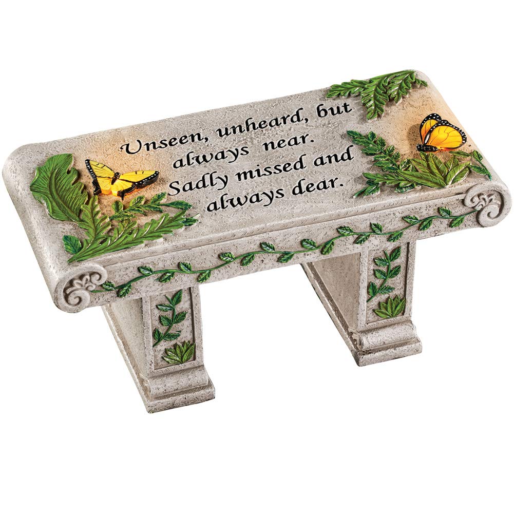 Collections Etc Solar Powered LED Outdoor Garden Memorial Bench with Heartwarming Inscription - Perfect Faux Stone Plaque Statue to Remember Loved Ones 12" L x 5 1/2" W x 5 1/4" H