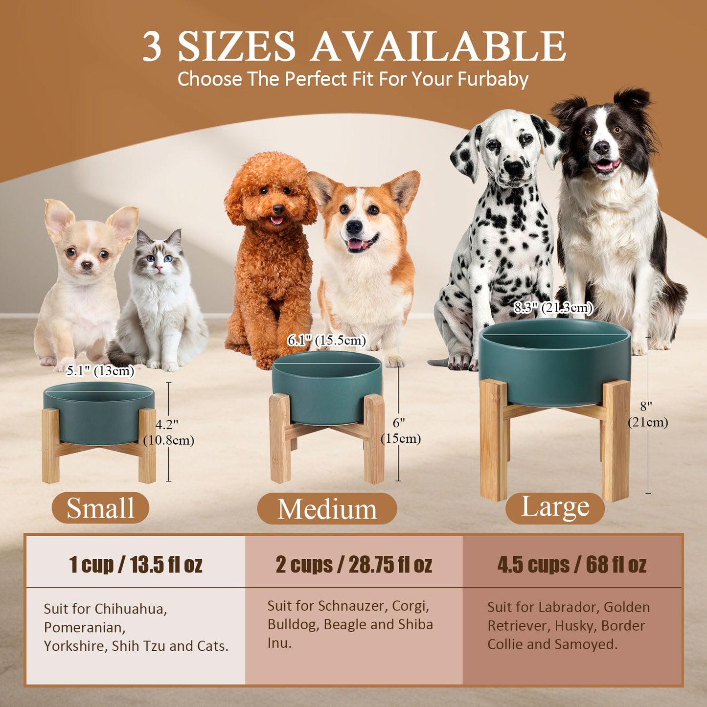 Elevated Dog Bowls for Large Dogs - Ceramic Raised Dog Bowl Stand - Dog Water Bowls and Food Dish - Heavy Weighted or No Tip Over Dog Comfort Food Bowls - Pet Bowl Extra High Capacity 8.4" Diameter