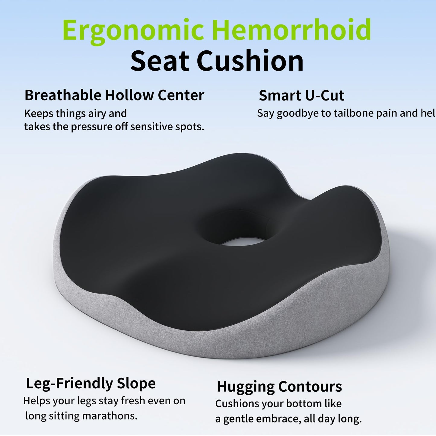 Auoketuo Memory Foam Donut Seat Cushion, Orthopedic Pillow for Hemorrhoid & Tailbone Pain Relief, Sciatica, Pregnancy, Postpartum, Bed Sores & Surgery Recovery (Black)