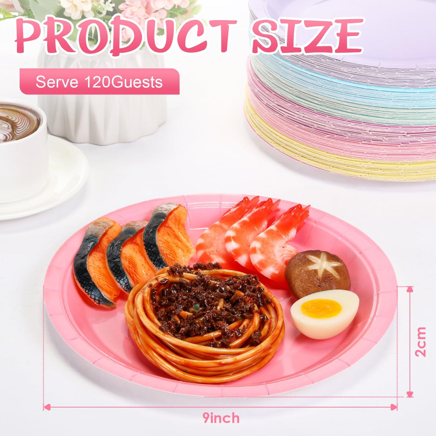 Pasimy 120 Pcs Pastel Paper Plates 9 Inch Easter Dinner Plates Bulk Disposable Rainbow Party Dessert Supplies Round Color Paper Dish for Spring Easter Birthday Rainbow Party Supplies (Pastel)