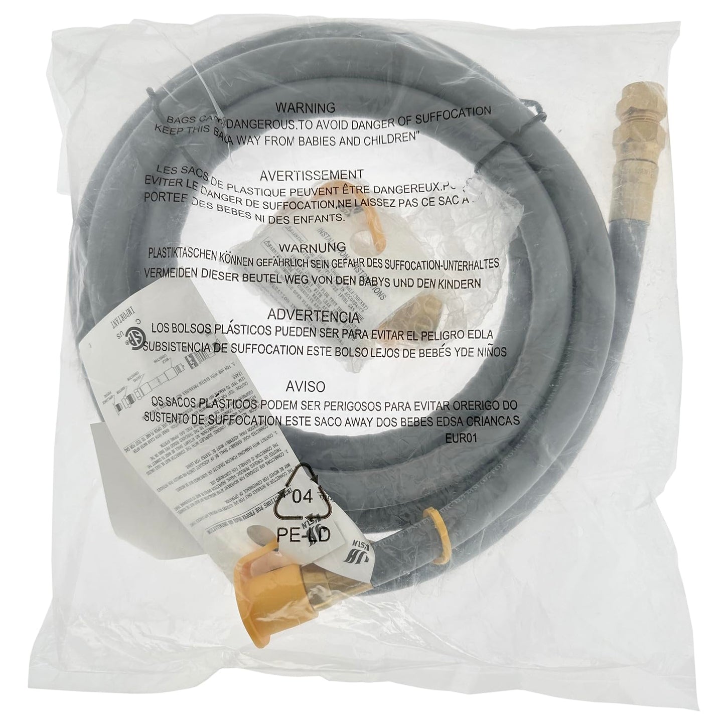 10 Feet 1/2" ID Natural Gas Hose with Quick Connect Fitting, Natural Gas Line for Grill, Pizza Oven, Heater and More Low Pressure Appliance - CSA Certified