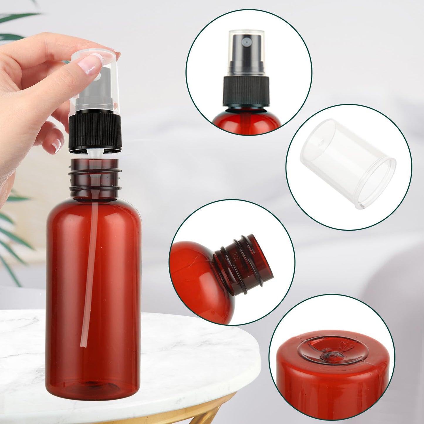 2oz Small Spray Bottle, 60 Pcs Amber Plastic Spray Bottles Fine Mist Mini Spray Bottles Refillable Liquid Containers with Labels and 5 Funnel for Travel, Hair, Perfumes, Plants(60ml)