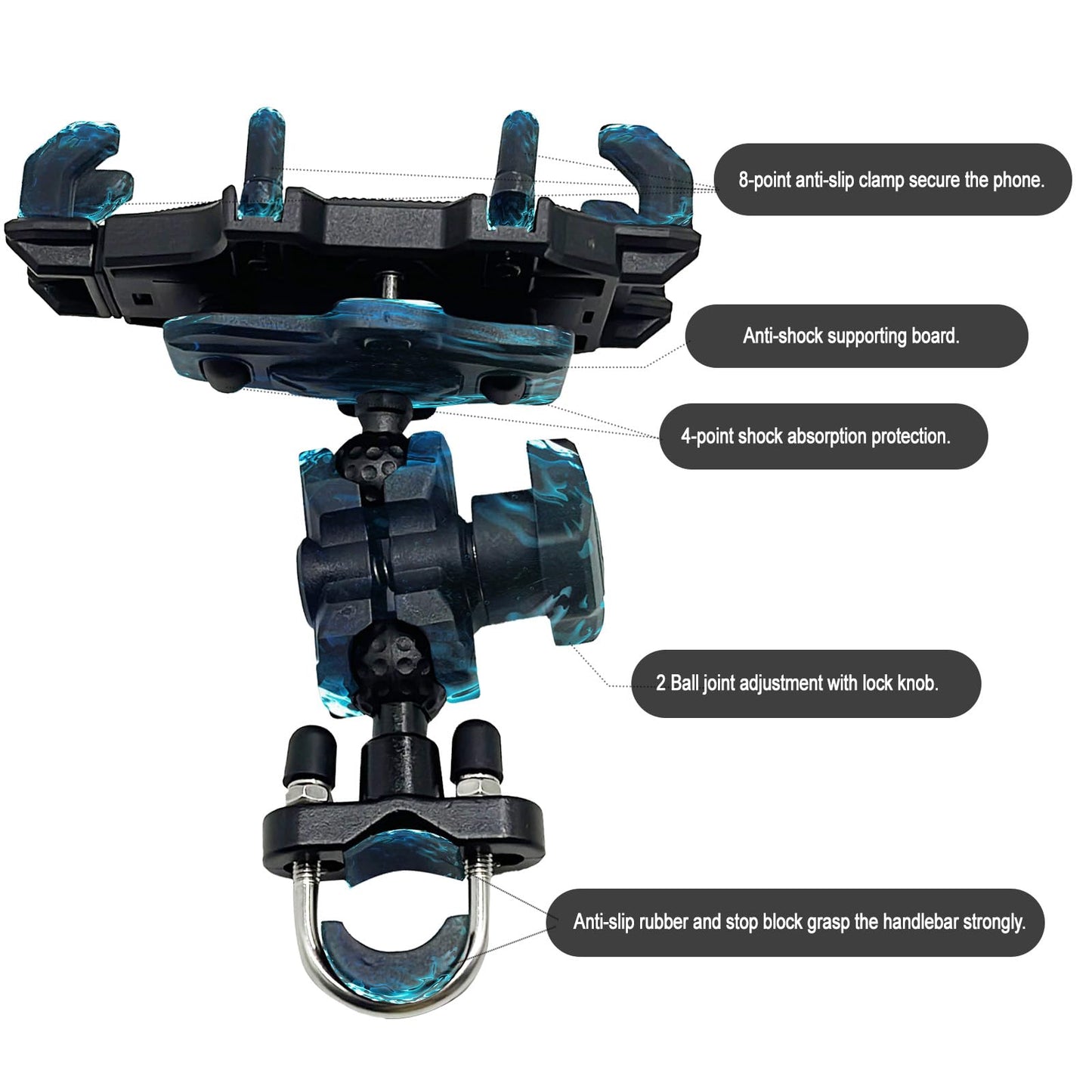 QYMOTO ATV Cell Phone Holder,Motorcycle Phone Mount Anti Vibration Handlebar Mount 360 Cellphone Holder Clamp Compatiable with Polaris Can am CFMOTO Fits for iPhone Samsung Google All 2.5-6.93" Phones