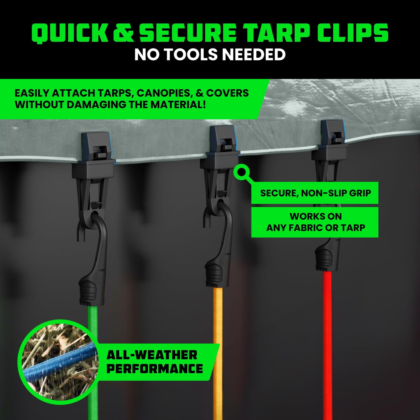 Rhino USA Bungee Cords with Hooks (28-Piece) Heavy Duty Outdoor Bungee Straps with Small, Short and Long Sizes - 4 Free Tarp Clips, Drawstring Bag, Canopy Ties & Ball Bungie - UV & Weather Resistant