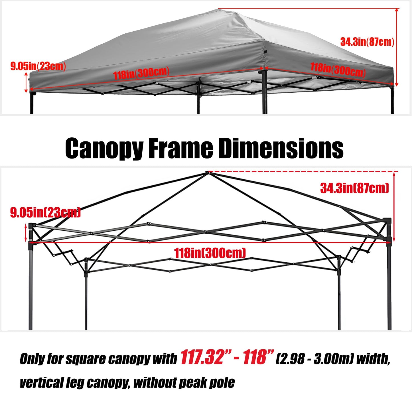 NINAT Canopy Replacement Top Tent Top Cover for 10x10ft Pop Up Paty/Tent (Vertical Leg) Instant Canopy Cover Grey 1pcs Only