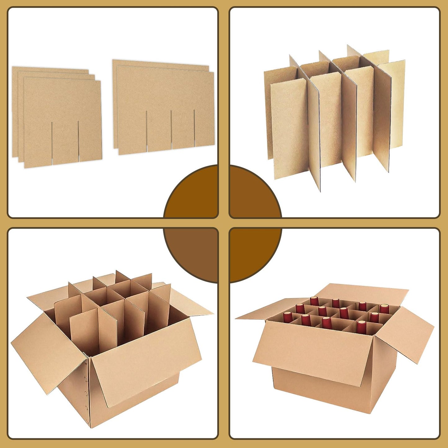 4 Sets Glass Divider Kits for Moving Box,2 Sizes Cardboard Dividers With 48 Foam Pouches Fits in 16 x 12 x 12 Inch Box,Glass Packing Kit for Dish Wine Glassware Moving(Boxes Not Included)