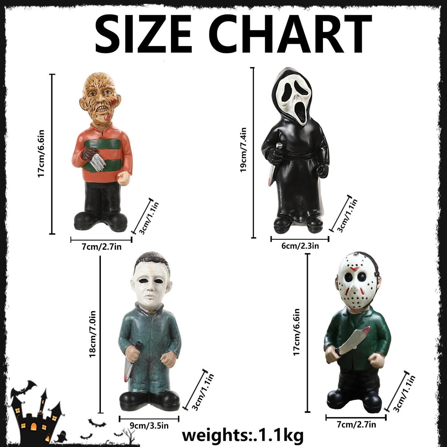 Homelex Horror Movie Garden Gnomes Decoration Set Michael Myers Freddy Jason Scary Gnomes Figurine for Halloween Statues