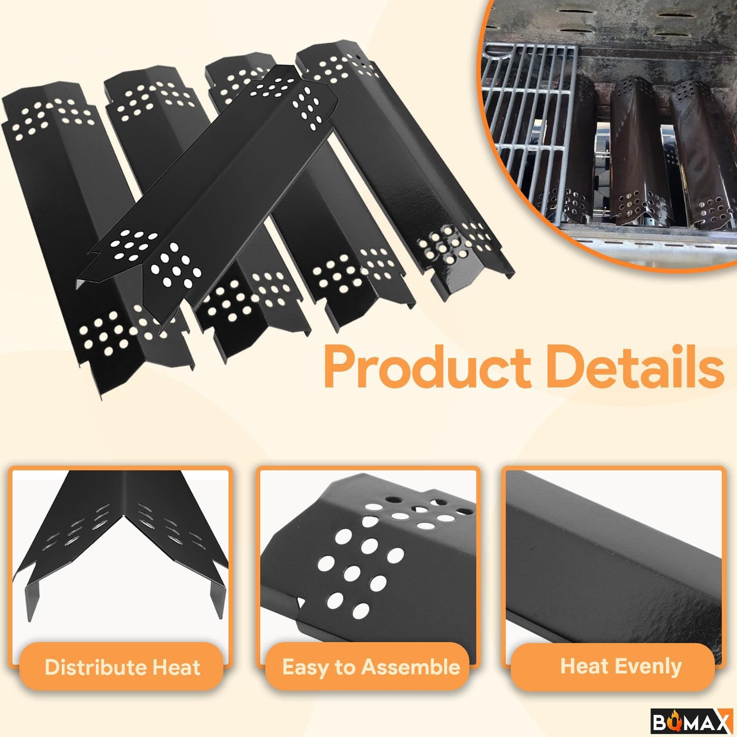 BQMAX Replacemrnt Parts Kit for Nexgrill 720-0888, 720-0888N Gas Grill Models, Heat Plates Shield Replacement Parts, Flame Tamers, Heat Tents, Grill Burner Replacemnt Parts for Nexgrill,Tube Burner Repair Kit (5-Pack)