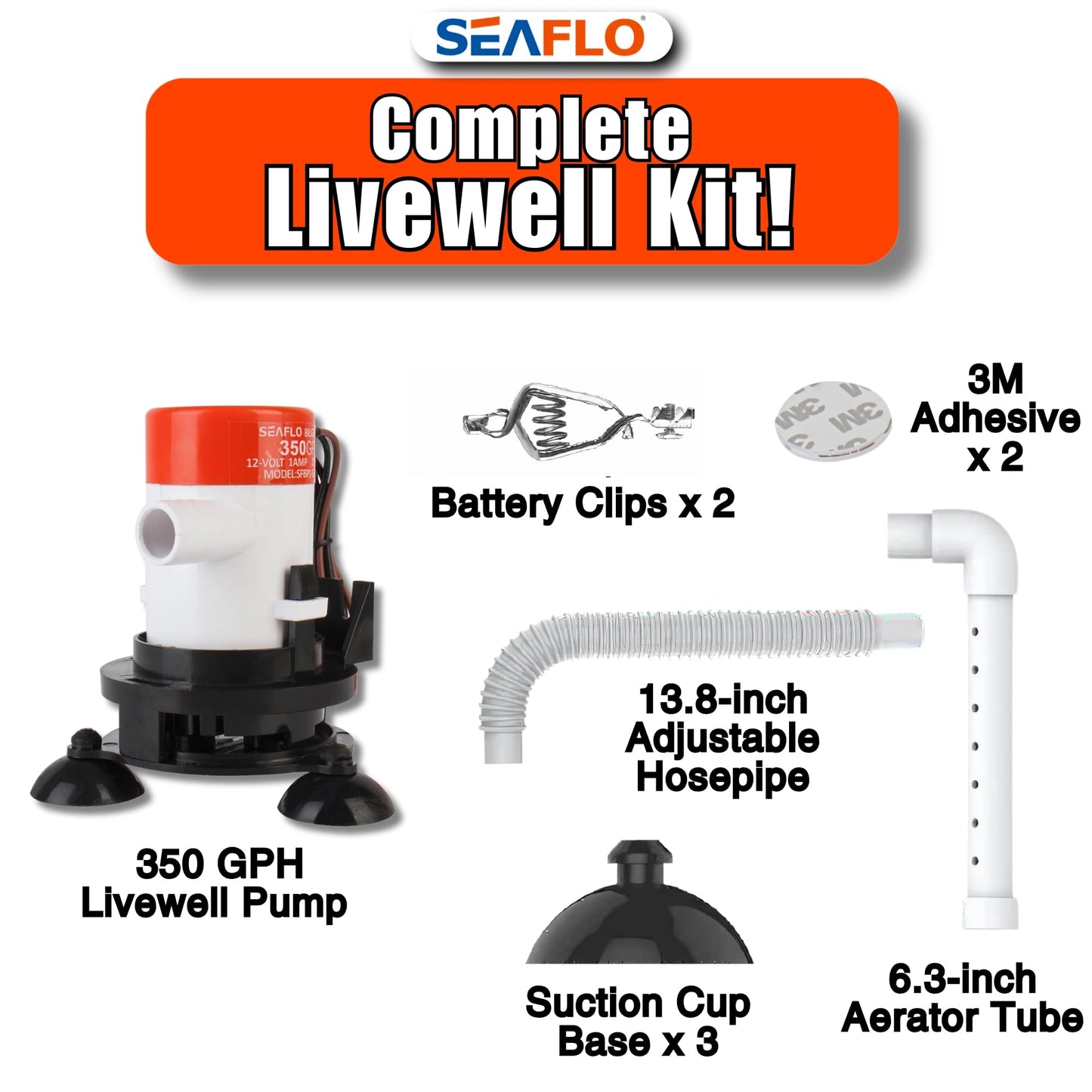Seaflo-Portable 12v Livewell Aeration Pump System Kit for Boats