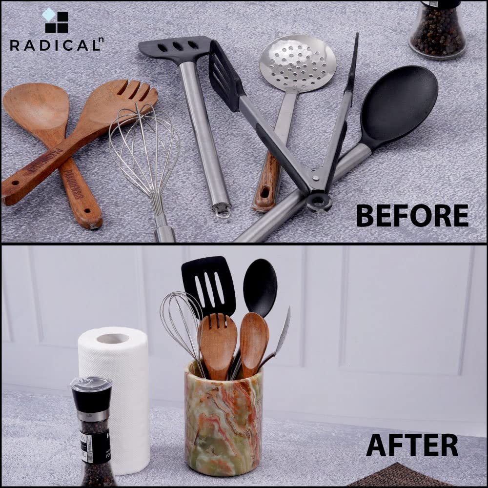 Radicaln Marble Utensil Holder 6.5" Inches Black Handmade Spatula Set for Kitchen Counter, Cooking Utensils Jar & Kitchen Essentials Organizer, Ideal Utensil Caddy & Spoons Holder