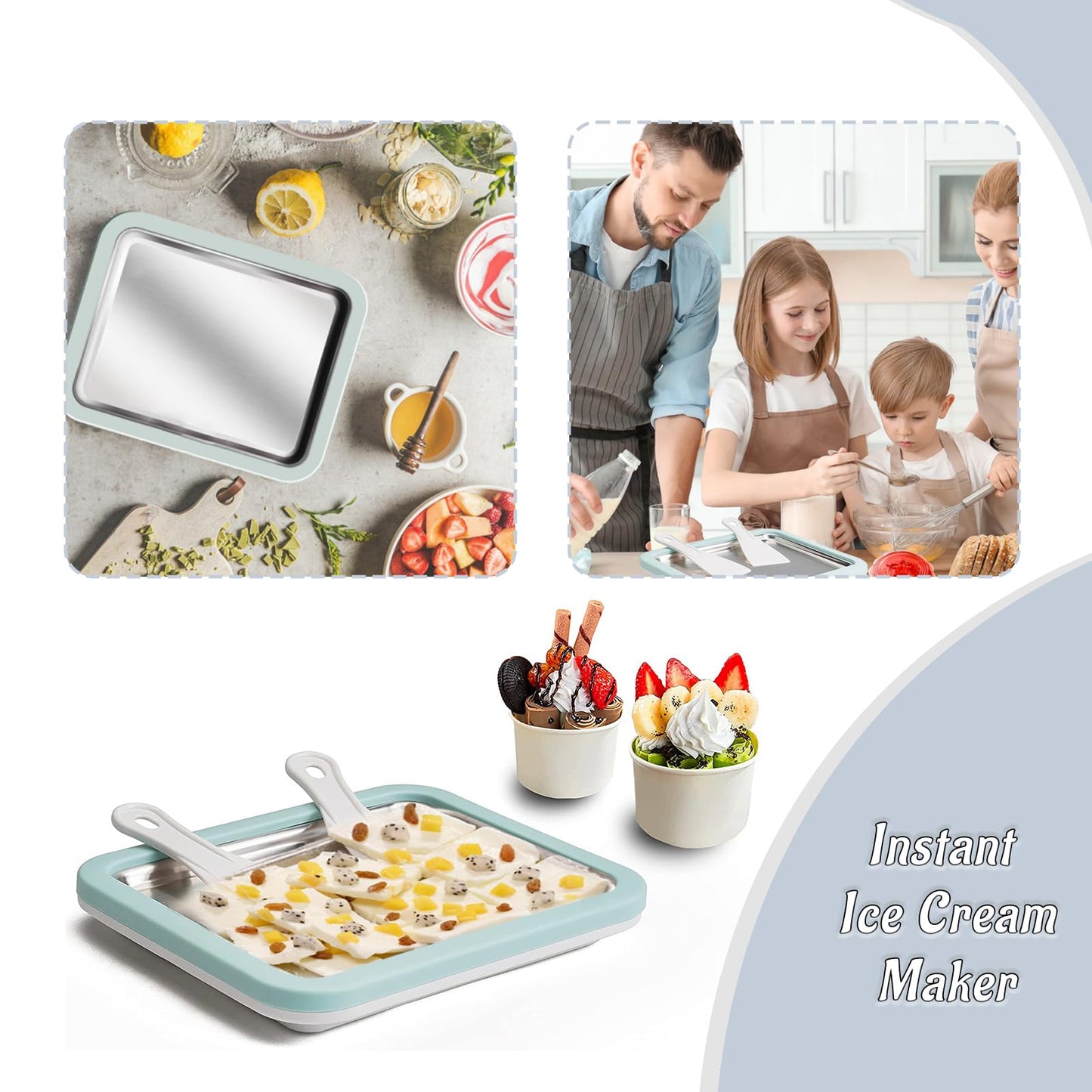 Instant Ice Cream Maker, Rolled Ice Cream Maker, Instant Gelato Pan/Roll, Homemade DIY Ice Cream for Fun Parent-Child Activities for Families (Light Blue, X-Large)