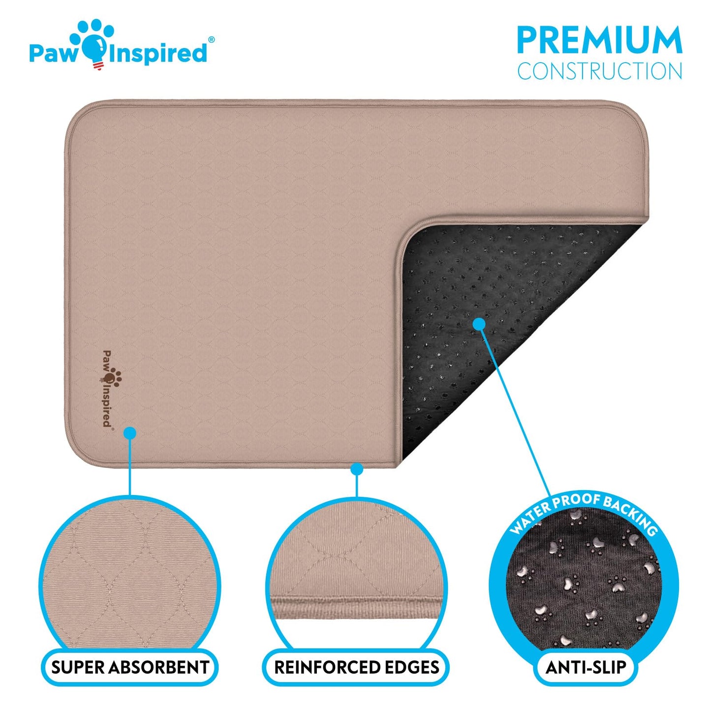 Paw Inspired Washable Pee Pads for Dogs | Reusable Puppy Pads | Waterproof Whelping Pads | Washable Training Pet Pads, Washable Potty Pads (47x29 (2 Pack))