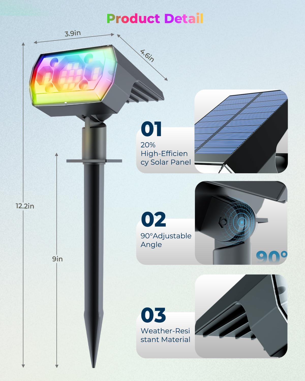 6 Packs Solar Christmas Garden Lights Outdoor, 18 LED RGB Solar Lights Outdoor, IP67 Waterproof, Adjustable Brightness Dusk to Dawn Solar Spotlights for Yard, Lawn, Walkway, Driveway