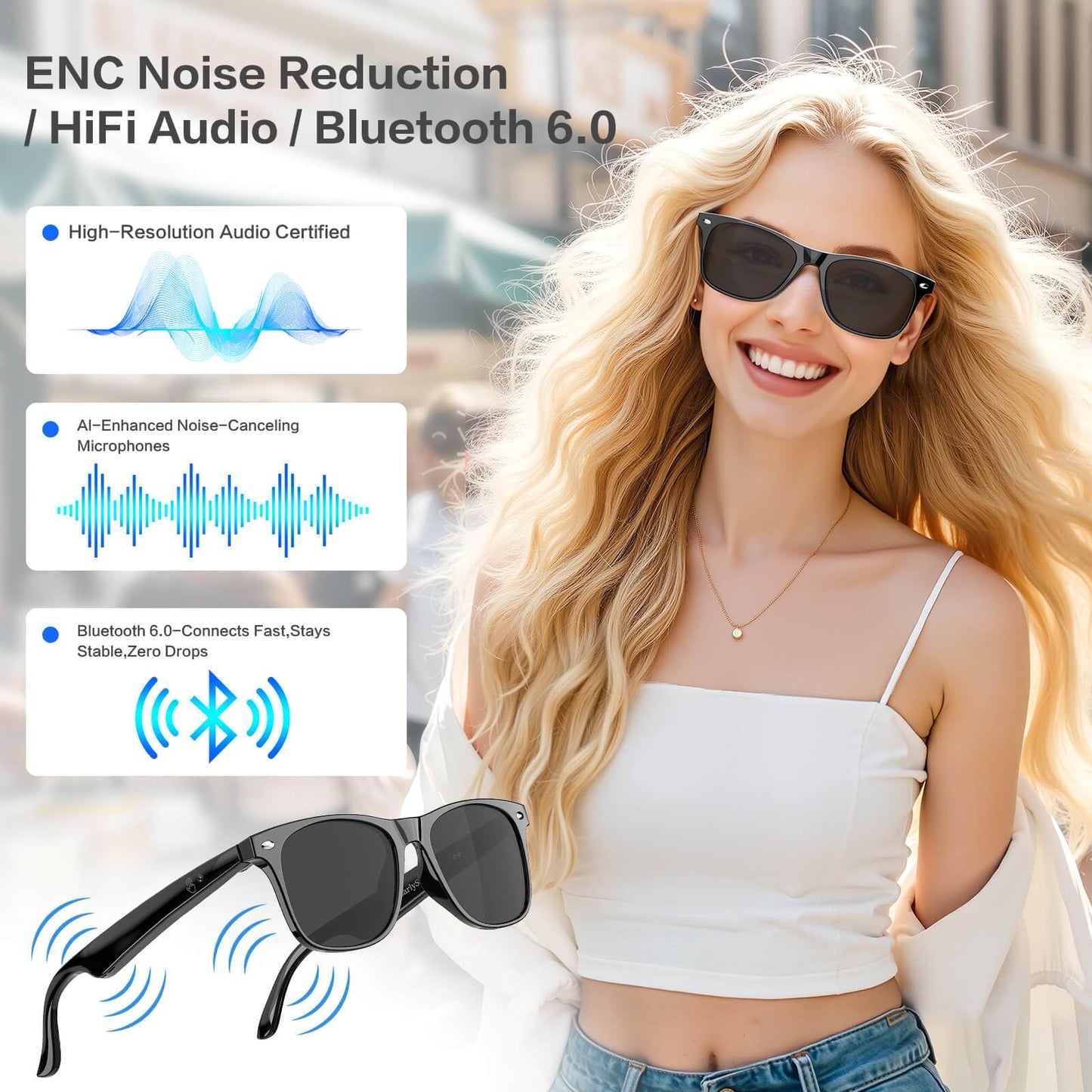 2025 Bluetooth Smart Glasses for Men Women with 164 Language Translation,7 Day Ultra-Long Standby,UV Protection,IP65 Waterproof,Wireless Music & Calls,Multifunctional Sunglasses for Android iOS
