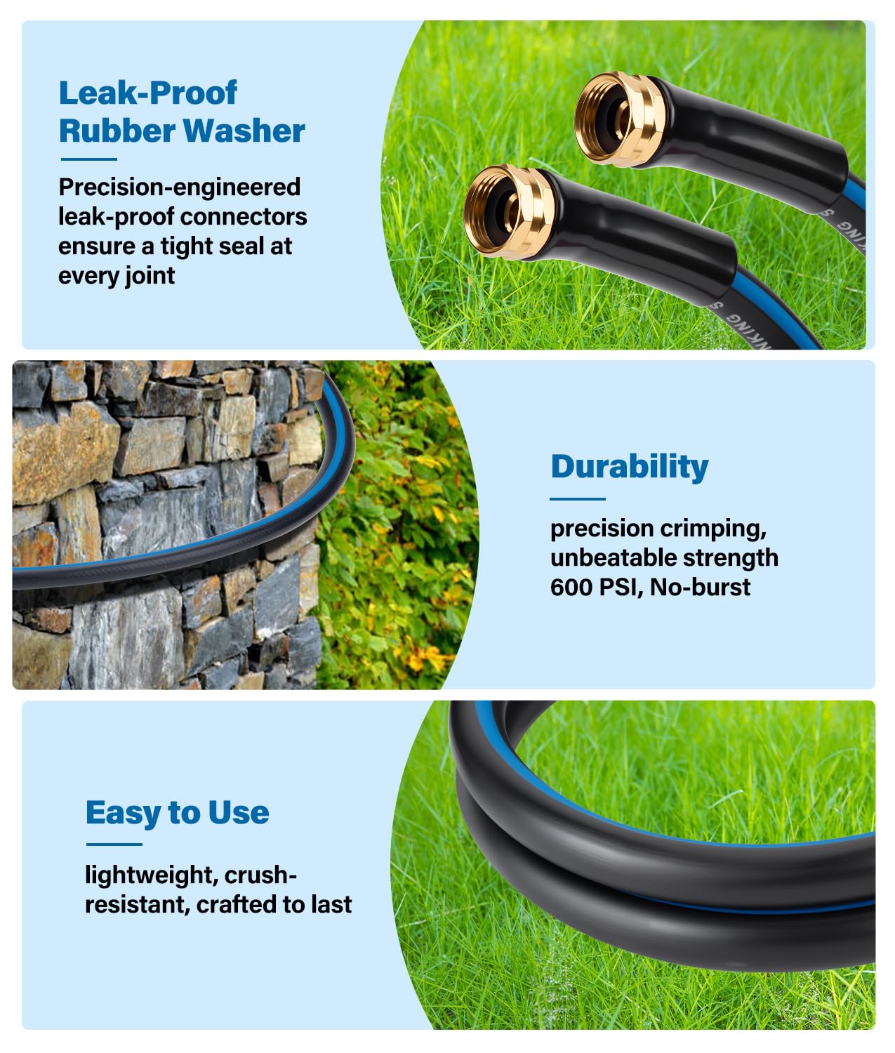 Garden Lead-in Hose 10ft X 5/8" Female to Female, 10 Feet Flexible Leader Water Hose with Swivel Handle, Heavy Duty Small Garden Water Hose for Outdoor Indoor