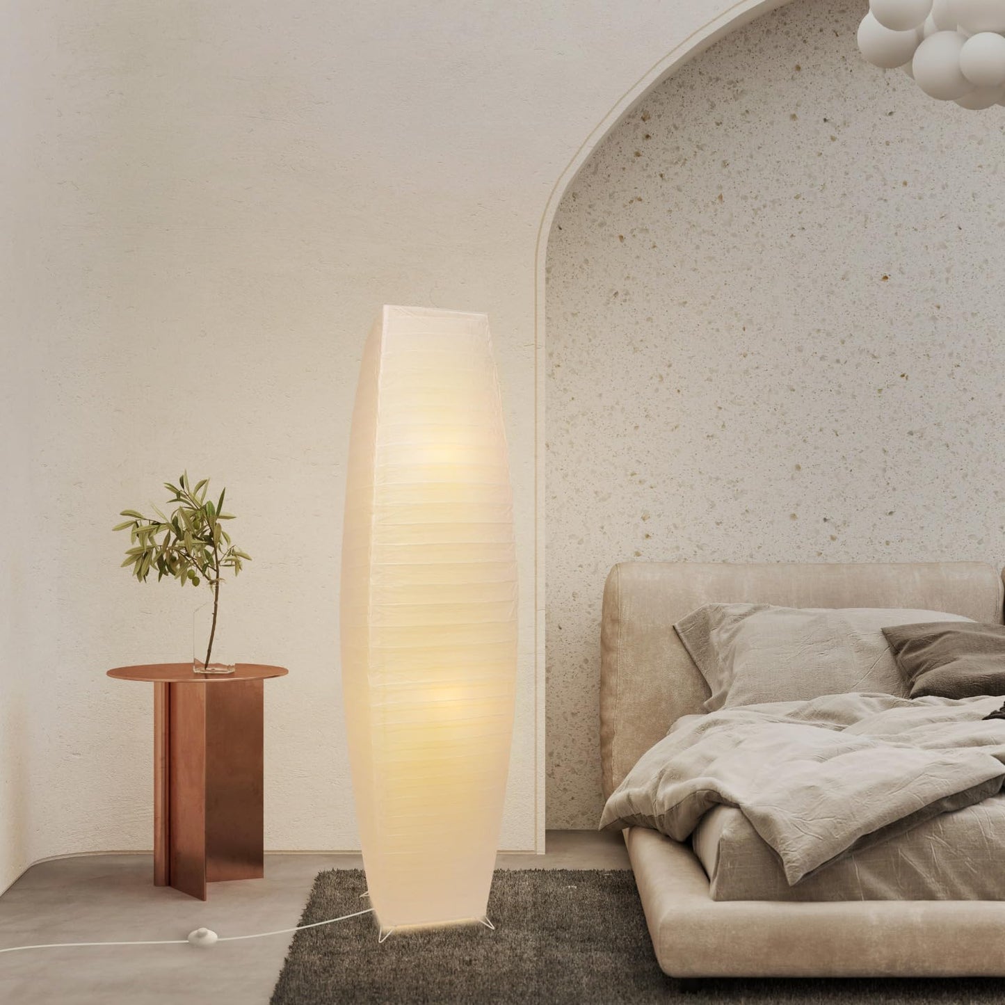 HonoDing 46'' Tall Paper Floor lamp, Japanese Style Paper Lamp,Rice Paper Lamp with White Paper Shade, On/Off Foot Switch - Ideal as Paper Floor Lamps for Living Room, Bedroom Decor (1-PK)