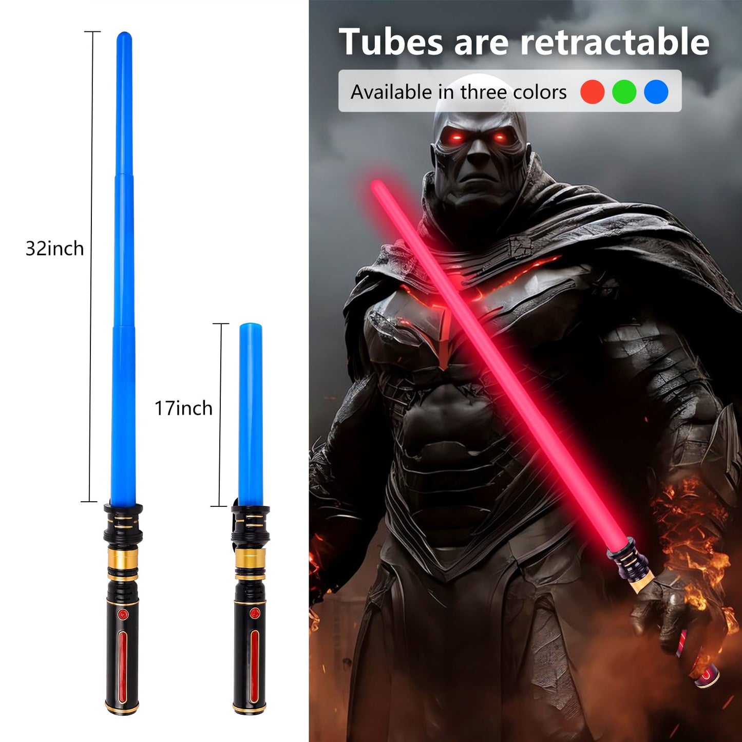 Light Up Sabers, 3 Packs Light Sword for Kids with FX Sound, Expandable Light Up Saber for Cosplay Halloween Dress Up Parties Birthday Christmas (Red.Green.Blue)