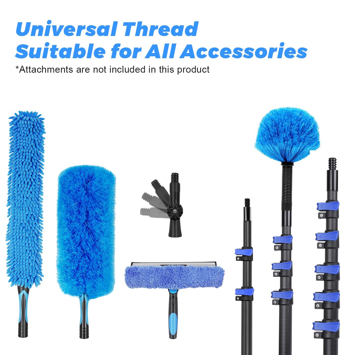 30 Foot High Ceiling Duster Kits with 4.7-24 FT Carbon Fiber Extension Pole, Feather Duster, Cobweb Duster, Ceiling Fan Duster, Window Squeegee & Cleaner with Pole 24 Ft