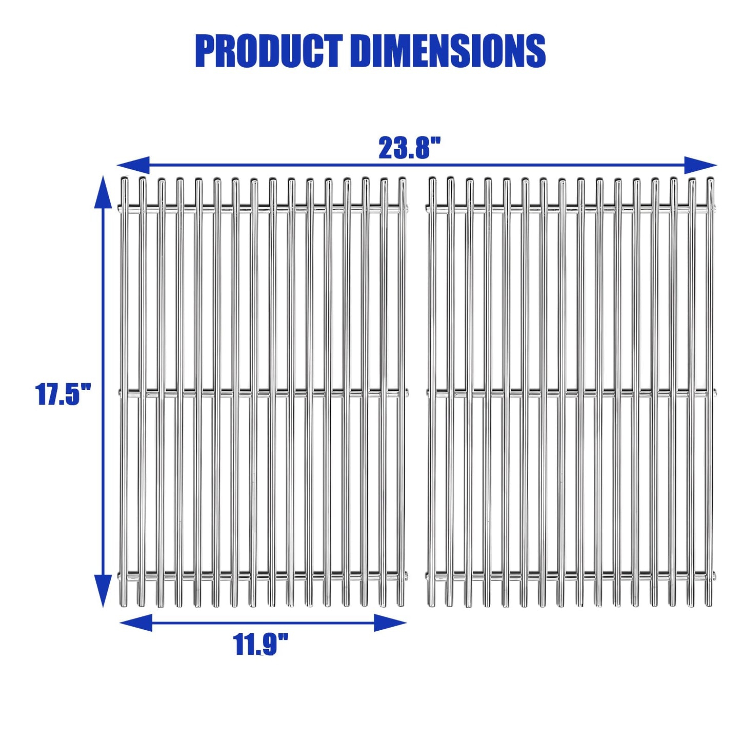 7638 Stainless Steel Grill Grates Replacement Part for Weber Spirit E-310 E-320 S-310 300 Series,Spirit II E-310 SP320 Spirit 700, Genesis Silver Gold B/C Grill Accessories, 2-Pack 17.5in Cooking Grid