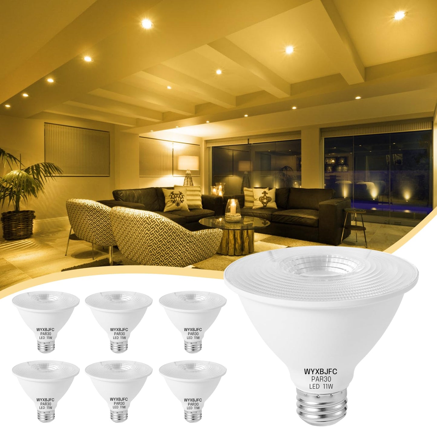 Par30 Short Neck LED Bulb - 6 Pack Dimmable LED Flood Light Bulbs, 3000k Warm White 11W LED Light Bulbs 75 Watt Equivalent, 850 Lumens with E26 Base LED Bulb for Indoor, Outdoor, Porch