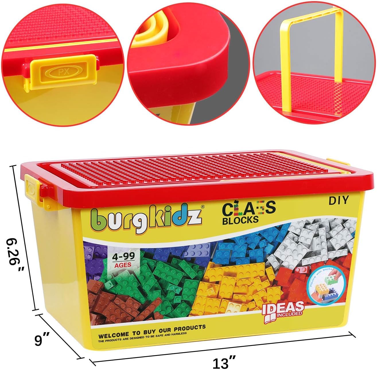 Building Bricks 1020 Pieces Set, 1000 Basic Building Blocks in 17 Fun Shapes Includes Wheels, Door, Window, Bulk Block with Storage Box, Handle and Base Plate, Compatible Block Construction Toys