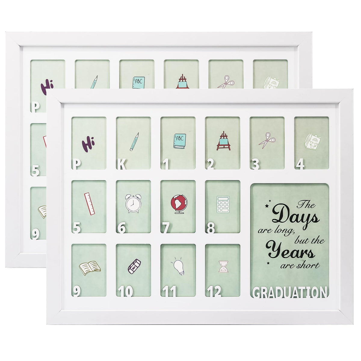 GMFrames School Days Photo Frames Prek-12x16 for Pre-School & Kindergarten to 12th Grade White 2 Pack