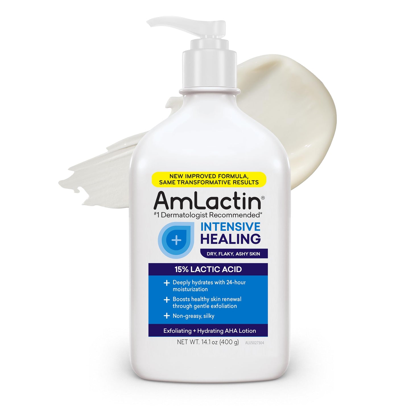 AmLactin Rapid Relief Restoring Lotion + Ceramides | 24-Hour Dryness Relief | Powerful Alpha-Hydroxy Therapy Gently Exfoliates | Lactic Acid (AHA) | Restores Rough Flaky Dry Skin | 14.1 oz. with Pump