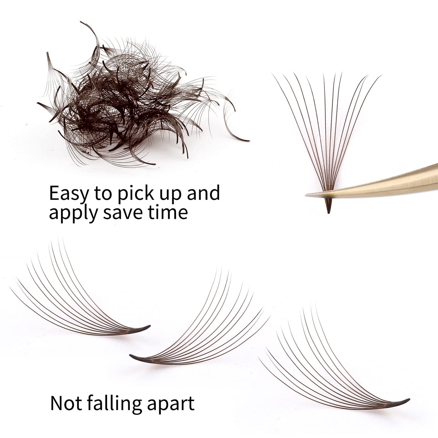 Colored 10D Premade Lash Extensions - Brown Mix (9-16mm, 0.07D) - 1000 Volume Fans for Eyelashes