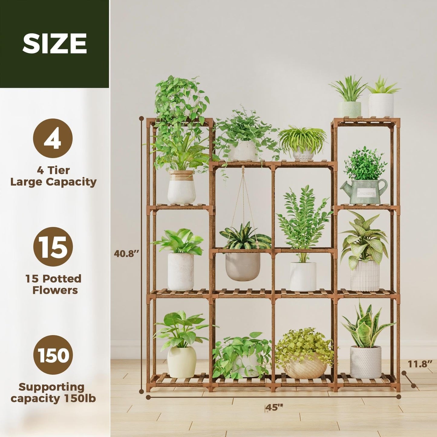 Bamworld Plant Stand Indoor Plant Shelf Tall Outdoor Rack for Garden Balcony Patio Window Living Room 08B