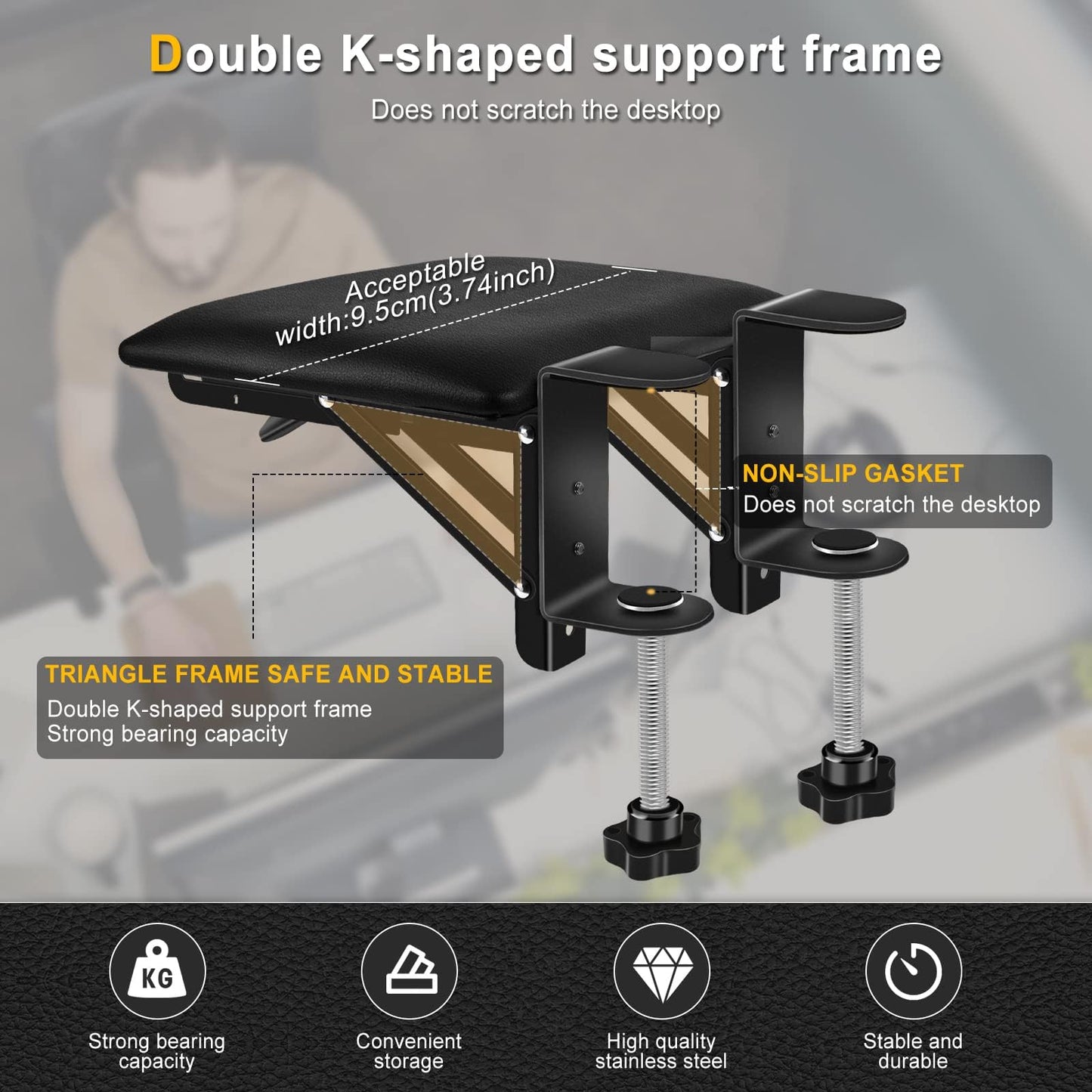Giecy Desk Extender Adjustable Arm Rest for Computer Desk, Ergonomic Desk Extension Clamp On Table Extender Rotating Mouse Pad, Foldable Elbow Pad for Table Office Chair