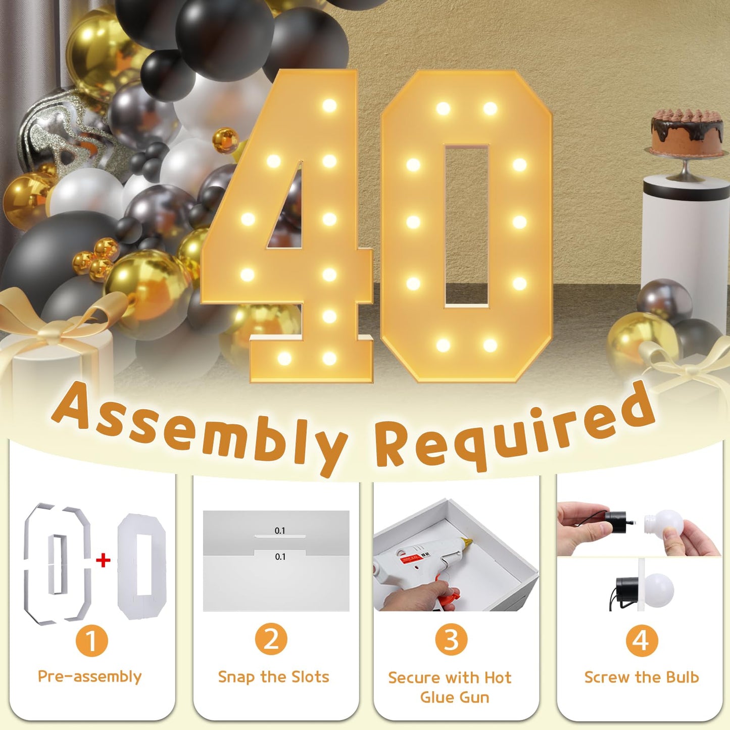 imprsv 4FT 40th Birthday Decorations for Women Men, Marquee Numbers 40