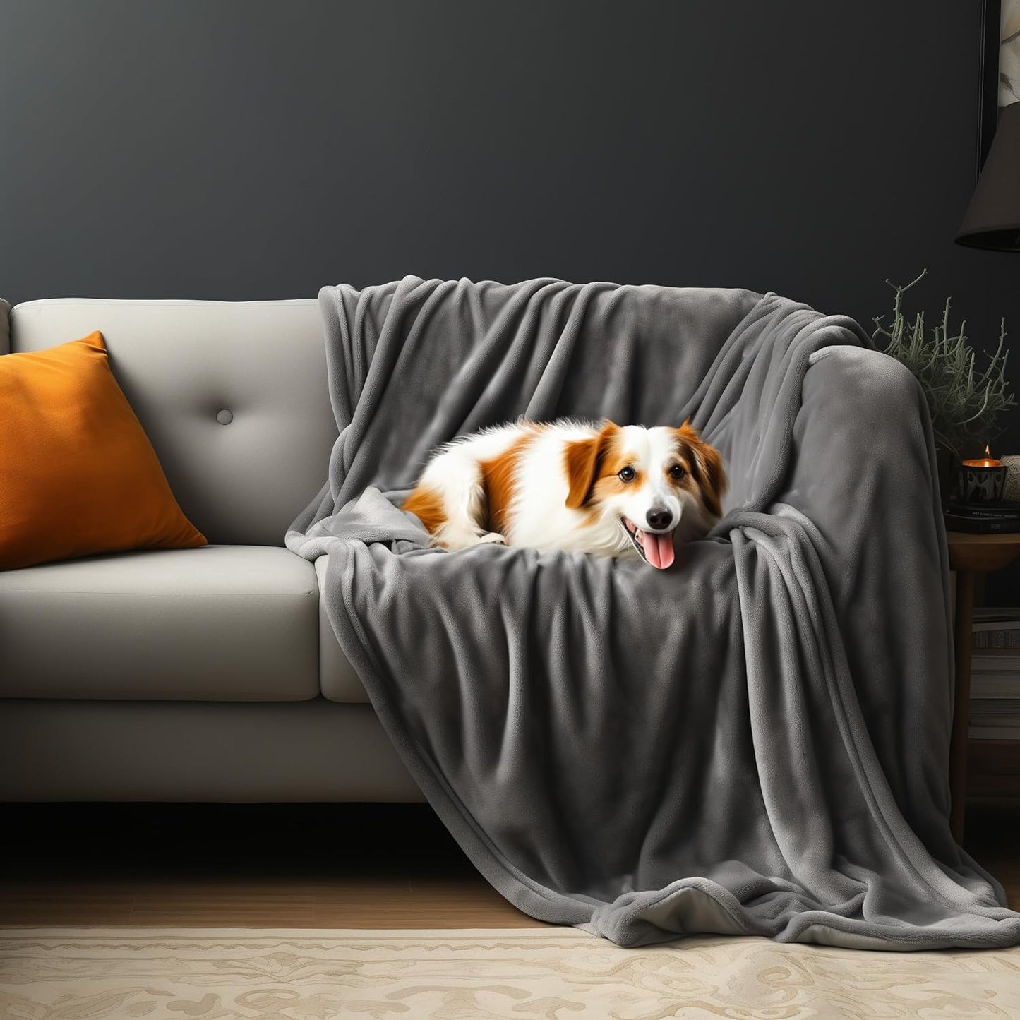 Waterproof Blanket for Bed, Couch, Kids & Pets Protection – Splash-Proof, Spill-Proof, Leakproof Flannel Blanket Reversible Design (Moon Grey & Starlit Grey, 60x80”) Bedding Aid