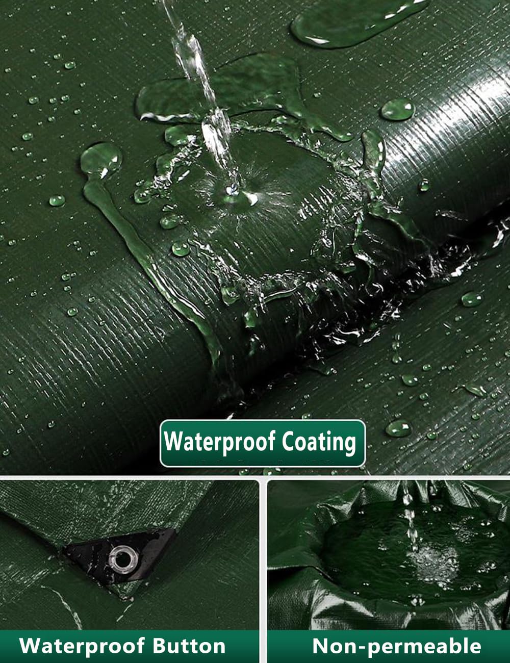 Wohohoho 120GSM Tarpaulin Waterproof Heavy Duty, 13.1 x 13.1 Ft Large Green Rainproof Tarp UV/Tear Resistant PE Tarpaulin Sheet Tent with Reinforced Eyelets, Cover for Pool, Caravan, Garden Furniture