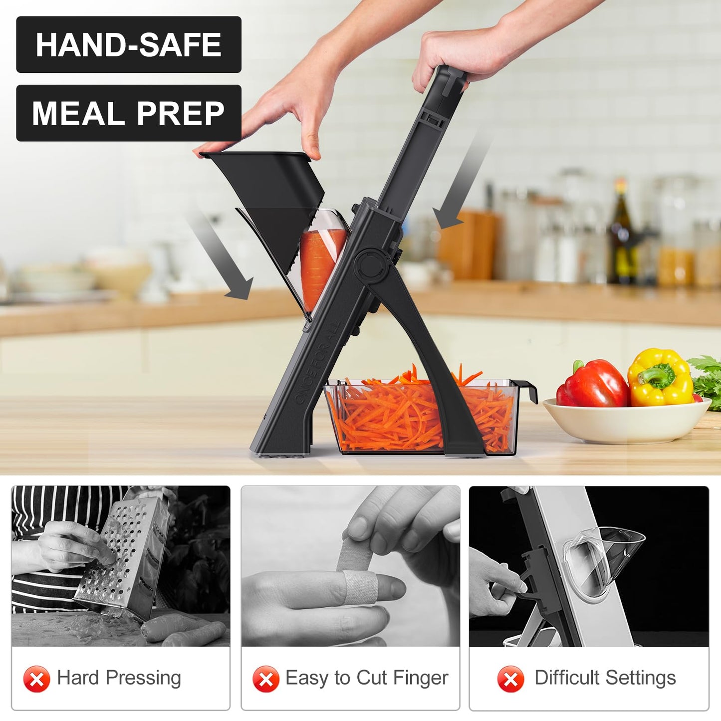 ZTQCSQ 2025 [All in 1] Upgraded Version Safe Mandoline Slicer for Kitchen, Adjustable Thickness. Veggie Slicer, Rapid Prep Mandoline, Detachable Blade, Cleaning Brush/Paring Knife (Black Knight)