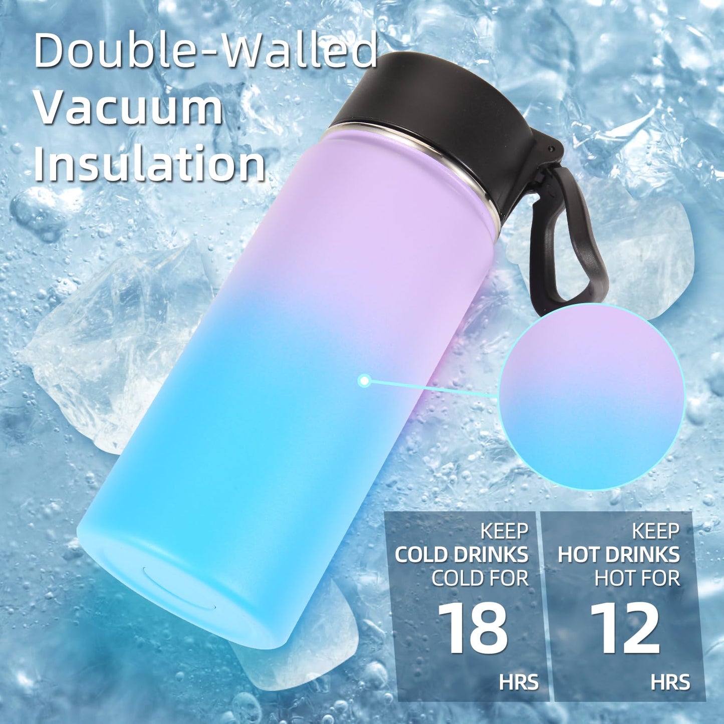 Volhoply 16 OZ Kids Water Bottle Bulk 8 Pack,Insulated Sports Bottles with Straw Lid,Stainless Steel Bottle with Handle Keep Cold & Hot,Double Wall Vacuum Cups for School(Assorted,Set of 8)