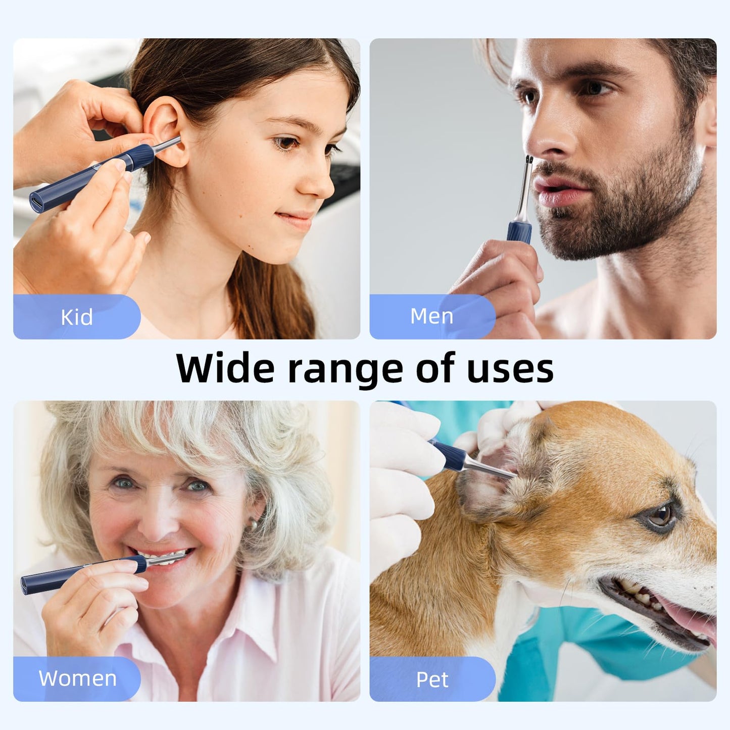 Qimic Ear Cleaner Camera with Tweezers - 1080P Ear Wax Removal with Light and Camera, IP67 Ear Camera, Ear Cleaner with Flexible Tweezers, Ear Camera Otoscope for iPhone, Android(Blue)