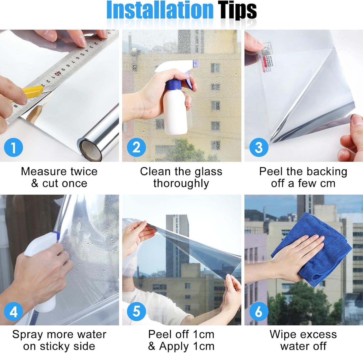 Homein One Way Window Film Reflective Heat Blocking & Sun Blocking, Privacy Film for Windows, Tint Mirror for House Windows, Heat Reflective & Control, Static Cling, Silver, 60x200cm