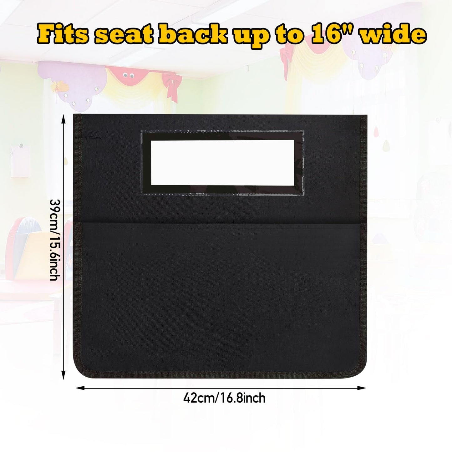 Chair Pockets for Classroom 15.6x18.5 Inch - 12 Pack Chairback Buddy Pocket Chart Seat Back Organizer Student Storage with Lable Slot for Classroom Kindergarten School Home, Black