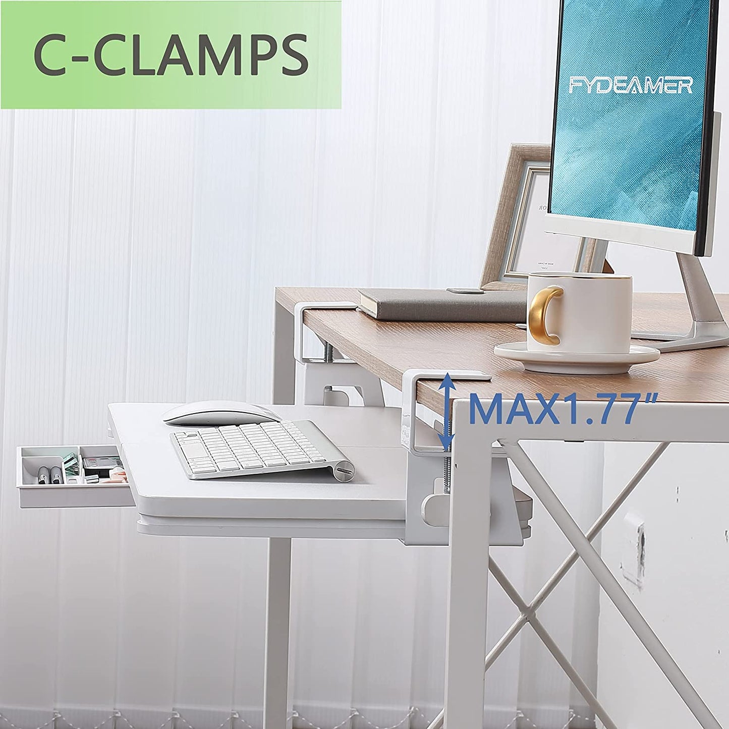 ETHU Keyboard Tray, 26.77" X 11.81" Large Size Keyboard Tray Under Desk with C Clamp-on Mount Easy to Install, Computer Keyboard Stand for Home and Office Wood