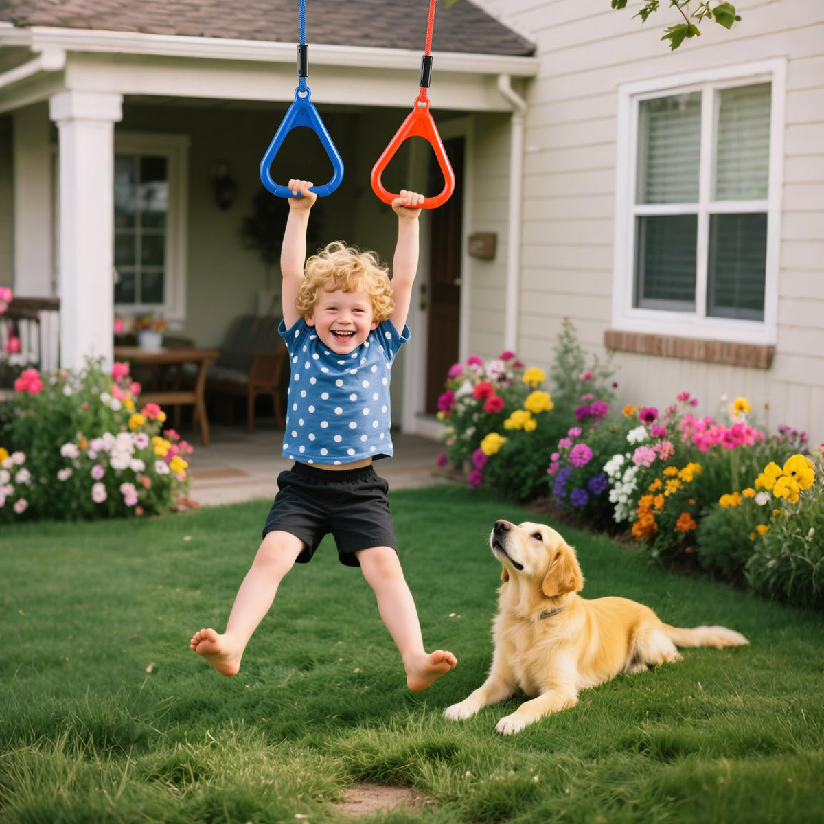 PELLOR 6 Pcs Ninja Rings, Monkey Bars Adjustable Backyard Obstacle Course for Kids & Adult, Heavy-Duty Gymnastic Rings Ninja Warrior Obstacle Course Trapeze Accessories