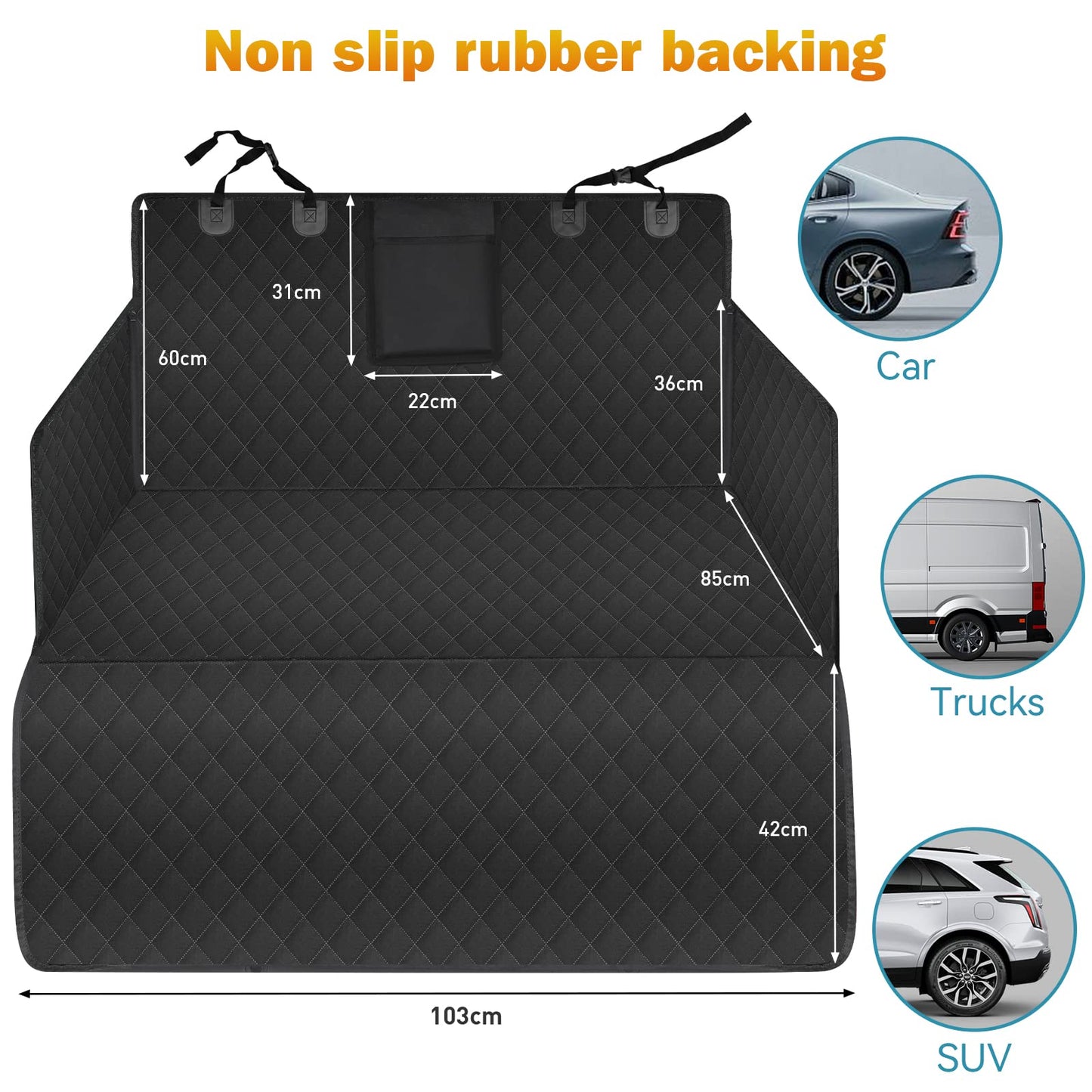 Portin Cargo Liner Pet Trunk Liner Mat SUV Dog Cargo Cover, Waterproof Dog Seat Cover for Back Seat Trucks SUV with Bumper Flap Protector, Nonslip Dog Seat Cover 185 x 105cm for Small Cars