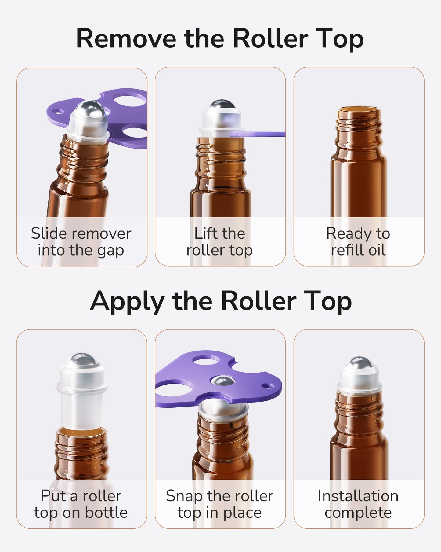 Essential Oil Roller Bottles 10 ml 48 Pack - ULG Amber Glass Empty Roll on Bottles with Stainless Steel Roller Balls (10 Extra Balls, 4 Openers, 4 Droppers, 48 Waterproof Labels)