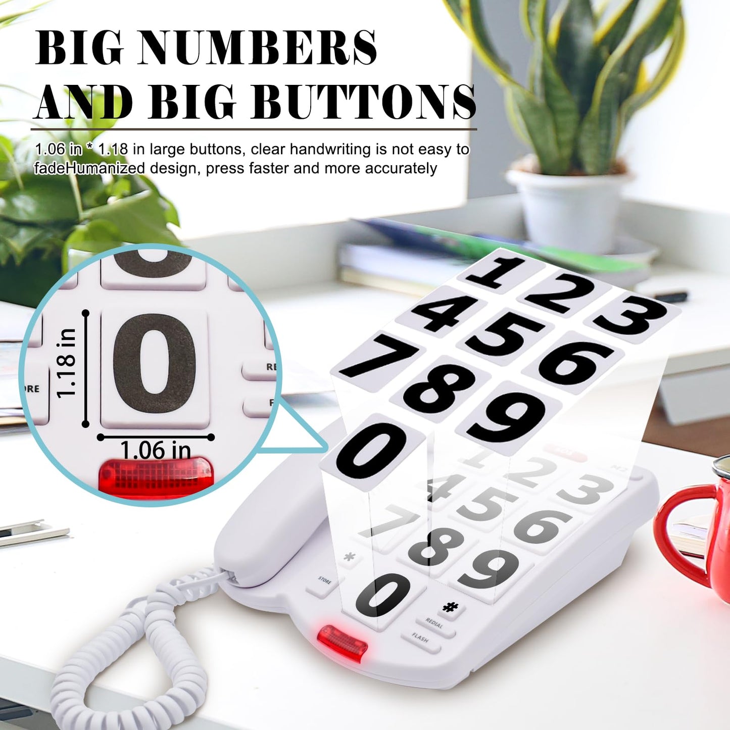 Excelltel Landline Phones for Seniors, Adjustability Features, One-Touch Dialling,Big Button Phone for Seniors, Hard of Hearing Retro Telephone Corded Phones, with Handsfree Function (EX-LD-265)