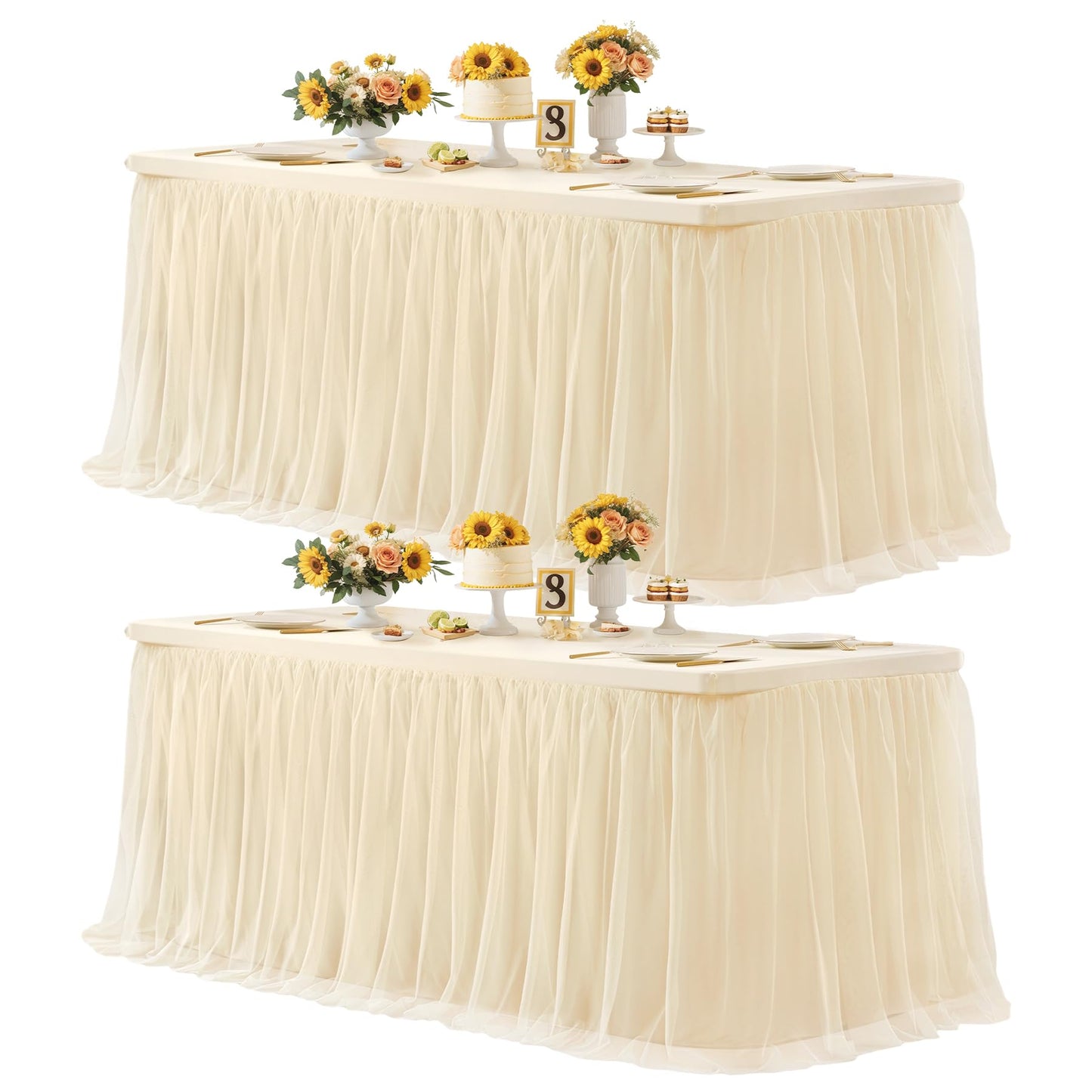 HB HBB MAGIC Champagne Tablecloths 8 Foot Rectangle Tulle Table Skirt Rectangle Tables 8ft Fitted Spandex Tables Covers Banquet Party Wedding Table Cloths 8 Foot