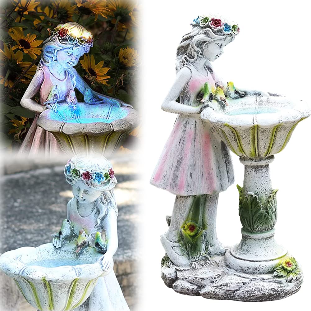 Fairy Garden Statue Outdoor Decoration, Waterproof Resin Solar Light Garden Angel Statue, Garden Art Sculpture Decoration for Patio Lawn Porch