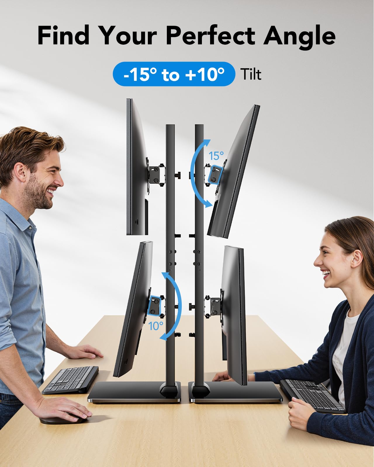 HUANUO Advanced Dual Monitor Stand with Tempered Glass Base - Vertical Mount for 13-34" Screens (44 lbs Each). Engineered Stability for Working, Gaming. Swivel, 360° Rotation & 13 Height Adjustments.