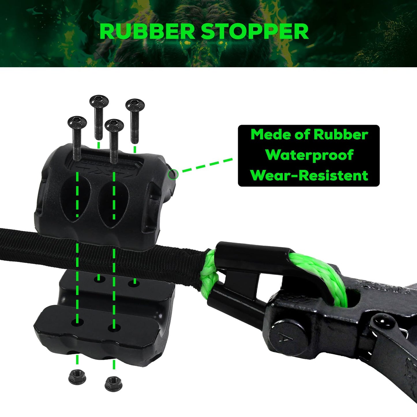 YUNFUER Synthetic Winch Rope Cable Kit, 1/4" x 50ft 10000LBS Green Winch Rope with Protective Sleeve, Forged Winch Hook, Rubber Stopper and Safety Pull Strap for ATV UTV (Green)