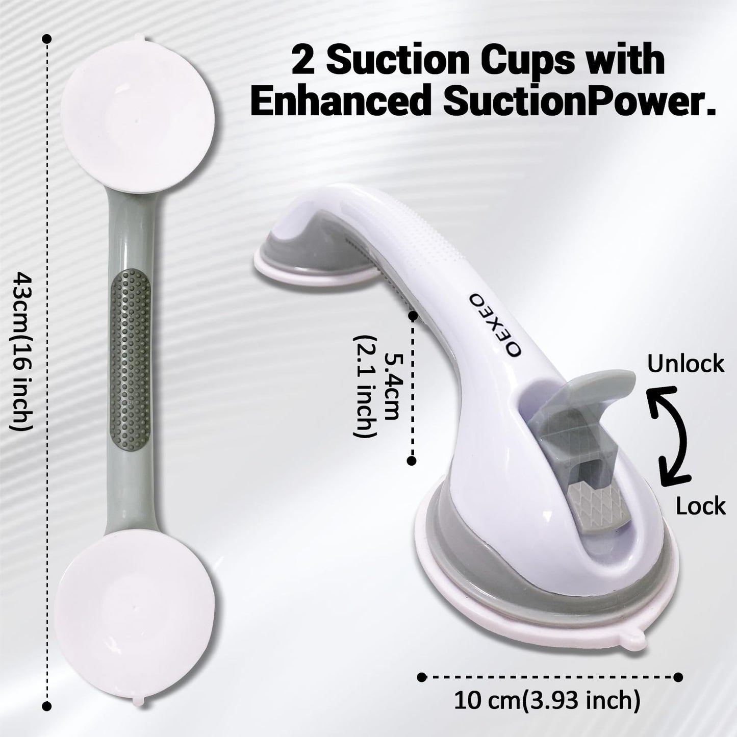 OEXEO 2PCS 16" Grab Bars for Bathroom - Shower Handle - Grab Bars for Bathtubs and Showers - Safety Hand Rail Support for Tub, Handicap, Elderly, Injury, Kid, Senior Assist Bath Handle