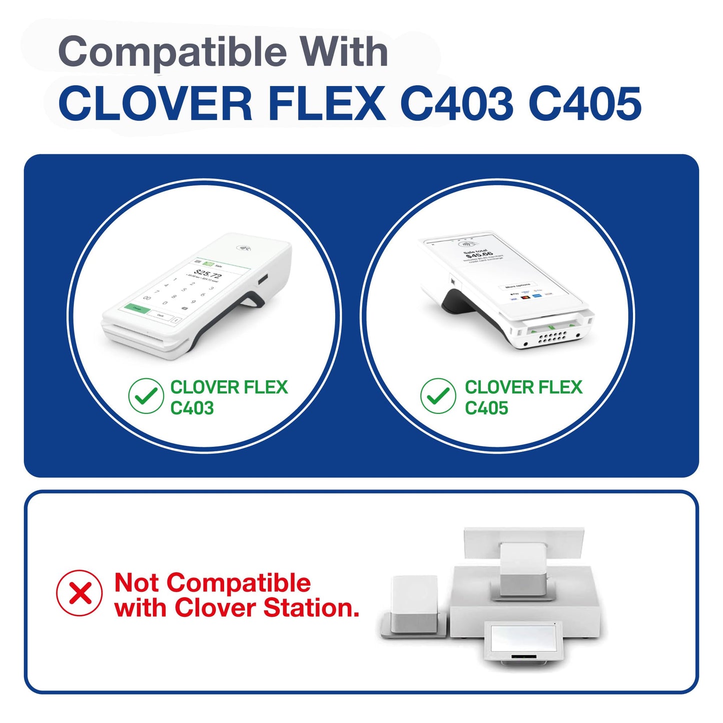 Clover Flex Paper Rolls - 30 Rolls - 2 1/4'' x 50’ - 55 GSM - Credit Card Clover Flex Receipt Paper for C401, C403, C405, C406